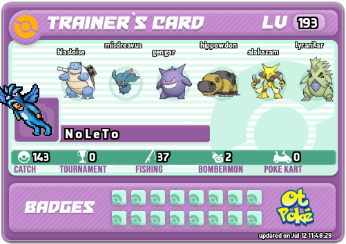N o L e T o Card otPokemon.com
