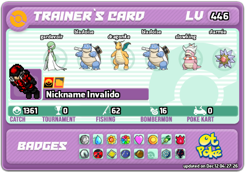 Nickname Invalido Card otPokemon.com